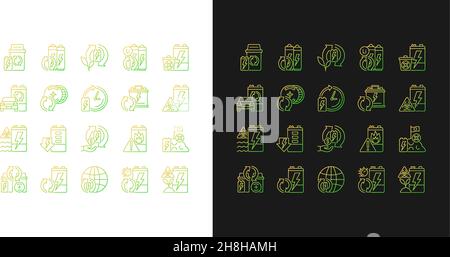 Battery recycling gradient icons set for dark and light mode Stock Vector