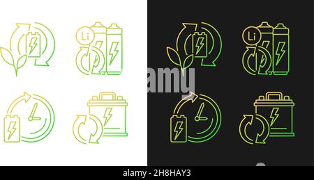 Eco battery disposal gradient icons set for dark and light mode Stock Vector