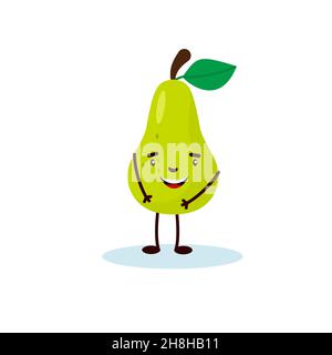 pear cute character, illustration for kids in cartoon style isolated on white background Stock Vector