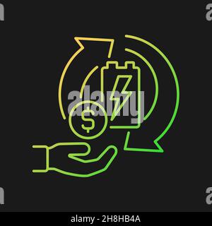 Recycling batteries for money gradient vector icon for dark theme Stock Vector