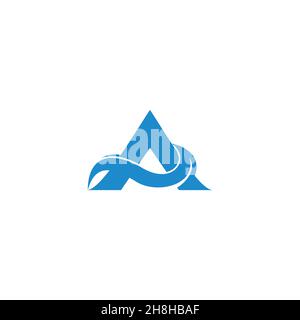 letter a blue waves curves flow geometric logo vector Stock Vector
