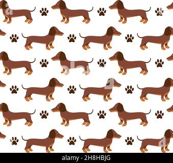 Vector seamless pattern in dachshund for print and web design on white background Stock Vector
