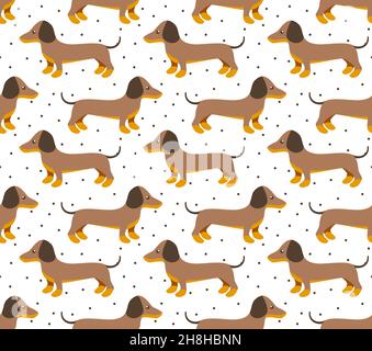 Vector seamless pattern in dachshund for print and web design on white background Stock Vector