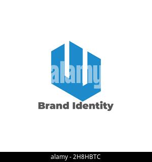 letter wu 3d flat geometric logo vector Stock Vector