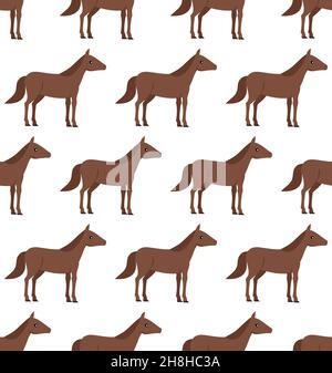 Seamless pattern with bay horses running horses and riders. EPS 10 Stock Vector