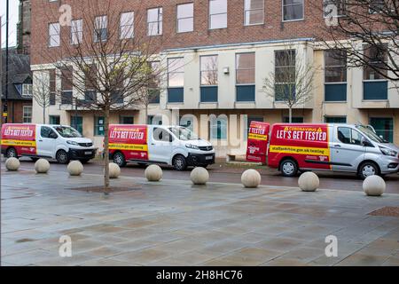 Covid19 coronavirus test vans. Shortages of lateral flow tests are now being reported Stock Photo