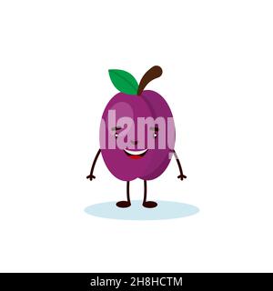 plum cute character, illustration for kids in cartoon style isolated on white background Stock Vector