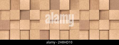 Square shape cross section wooden tiles, horizontal vector background. Stock Vector