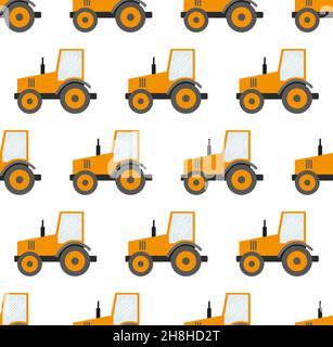 Seamless Pattern With Construction Tracks: Dipper, Bulldozer, Tractor, Excavator, Concrete Mixer Flat Vector Illustration Stock Vector