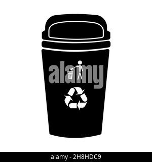 Garbage bin icon isolated on white background. Black trash can sign. Wastebasket symbol. Silhouette of dustbin for rubbish. Stock vector illustration Stock Vector