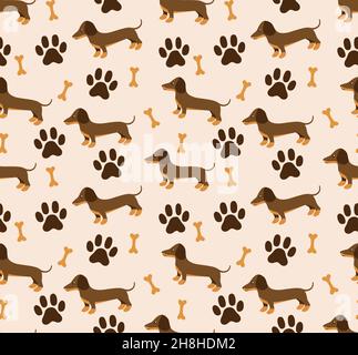 Vector seamless pattern in dachshund for print and web design on white background Stock Vector