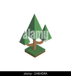 tree in isometric perspective, polygonal style, isolated on white background. EPS Stock Vector