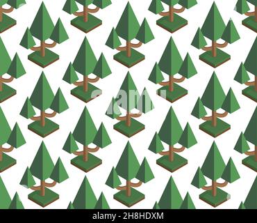 Seamless vector pattern in trees isometric. Forest on a white background eps Stock Vector