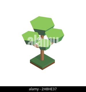 tree in isometric perspective, polygonal style, isolated on white background. EPS Stock Vector