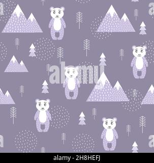 Vector Scandinavian pattern. Animals, bear wigwam mountains ascetic eps Stock Vector