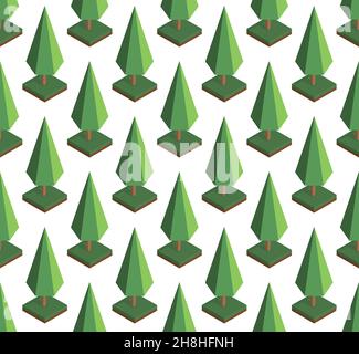 Seamless vector pattern in trees isometric. Forest on a white background eps Stock Vector
