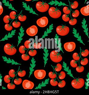 Seamless background from chopped ripe tomatoes isolated on white background. Fresh tomato slices pattern. eps Stock Vector