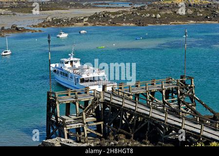 France, Manche, Chausey Islands, the pier on the Sound Stock Photo