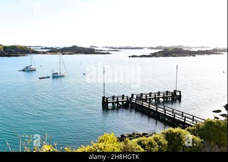 France, Manche, Chausey Islands, pier Stock Photo