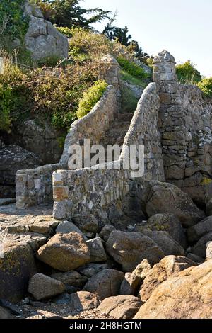 France, Manche, Chausey Islands, hamlet of Blainvillais, granite staircase Stock Photo