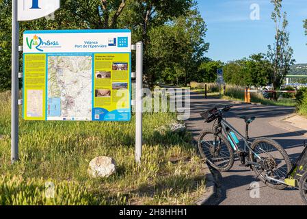 France,Drôme (26), Valence, ViaRhôna, Port de l'Epervière, signposting Stock Photo