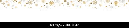 EPS 10 vector illustration showing christmas and advent time falling snow stars seamless background header colored gold and white Stock Vector