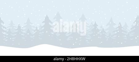 EPS 10 vector illustration showing christmas time nature landscape background with fields of snow, firs, falling snow and blue colored background Stock Vector