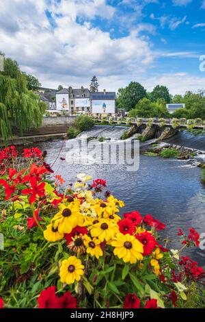 France, Morbihan, La Gacilly, footbridge over the Aff river Stock Photo