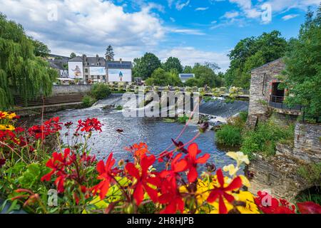 France, Morbihan, La Gacilly, footbridge over the Aff river Stock Photo