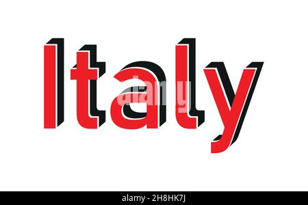 Vector icon map of Italy. Map of Italy in the color of the Italian flag. Illustration of a map of Italy in flat minimalism style and text: Italy. Stock Vector