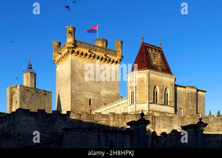 France, Gard, Pays d'Uzege, Uzes, Duke's castle called the Duche d'Uzes with the Bermonde Tower Stock Photo