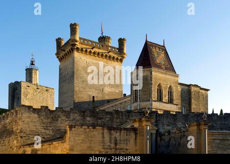 France, Gard, Pays d'Uzege, Uzes, Duke's castle called the Duche d'Uzes with the Bermonde Tower Stock Photo