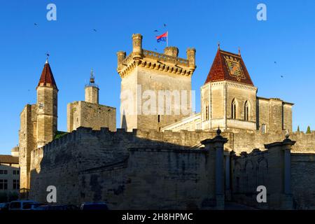 France, Gard, Pays d'Uzege, Uzes, Duke's castle called the Duche d'Uzes with the Bermonde Tower Stock Photo