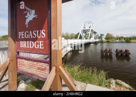 France, Calvados (14), Bénouville, Pegasus Bridge, on the Caen Canal, along the Orne river Stock Photo