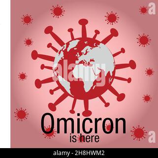 Vectorial background with the new variant of covid19, the omicron virus appeared in South Africa on the map of the earth. Worldwide danger from the ne Stock Vector