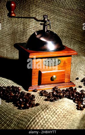 coffee beans and coffee grinder Stock Photo