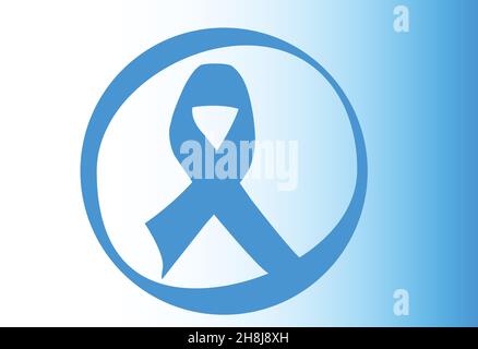 Vector Design Of Blue Ribbon Inside The Round. Symbol Of Medical Awareness Of Many Diseases Stock Vector