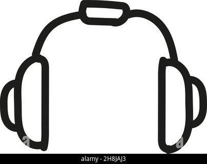 Hand drawn smiley headphones icon in doodle style isolated Stock Vector