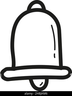 Hand drawn bell notification icon in doodle style isolated. Stock Vector