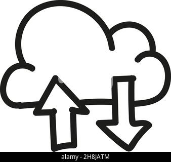 Hand drawn cloud storage icon in doodle style isolated. Stock Vector
