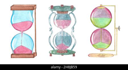 Hourglass hand-drawn in watercolor. Isolated on white Stock Photo