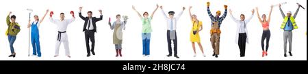 Set collage image of profession different workers isolated over white background, full length portrait Stock Photo