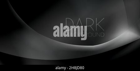 Abstract very dark background with curved perspective line. Vector graphic wallpaper Stock Vector