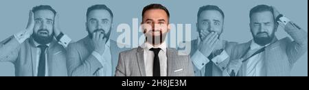 Cheerful young businessman in formalwear and his emotions Stock Photo