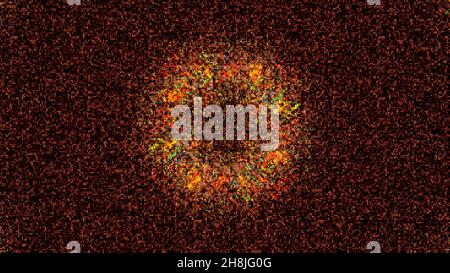 Widening circular soffit light rings on colorful grid with particles, seamless loop. Animation. Field of tiny particles with radial circles Stock Photo