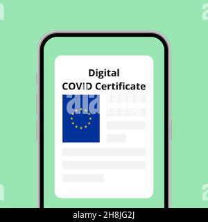 Digital COVID certificate application in phone conceptual illustration Stock Vector
