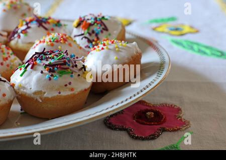 Traditional homemade easter cakes on the plate. Stock Photo