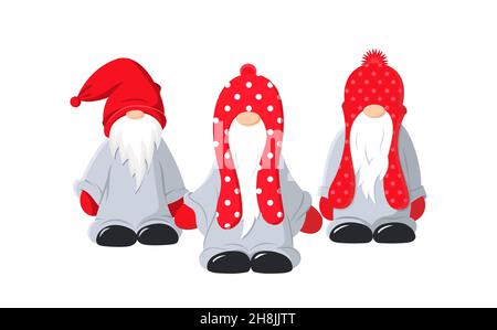 Vector illustration with three cute dwarfs on a white background. Clipart for your creativity. Stock Vector