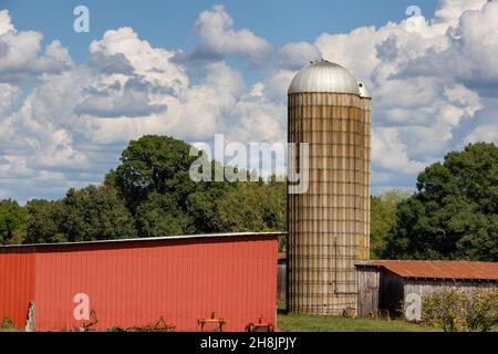 Barns and silo scean under cloudy skies in rural Tennessee, USA Stock Photo
