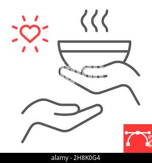 Food sharing line icon, care and volunteering, food share vector icon, vector graphics, editable stroke outline sign, eps 10. Stock Vector